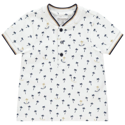 Polo manches courtes en coton bio imprimé palmiers all-over 23 mois blanc