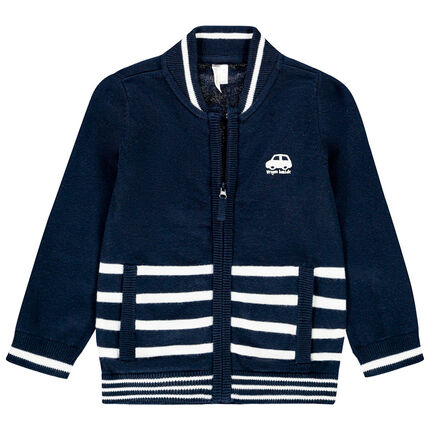 Gilet zippé en tricot à rayures pour enfant garçon 23 mois bleu foncé