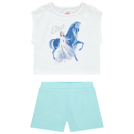 Ensemble en coton bio print Elsa Reine des neiges Disney pour enfant fille 2 ans blanc
