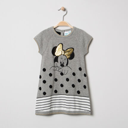 Robe manches courtes en tricot print Minnie avec sequins Disney 12 mois gris moyen