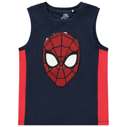 Débardeur en coton bio motif Spider-man en sequins magiques 5 ans bleu foncé