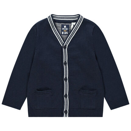 Gilet en tricot à boutonnière rayée 23 mois bleu foncé