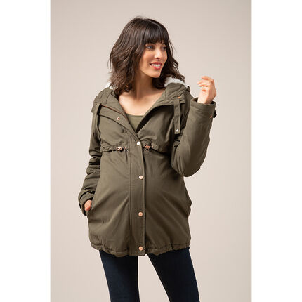 Parka de grossesse évolutive doublée sherpa vert foncé