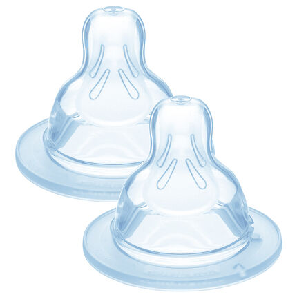 Lot de 2 tétines en silicone anatomique - Débit 1 lent transparent
