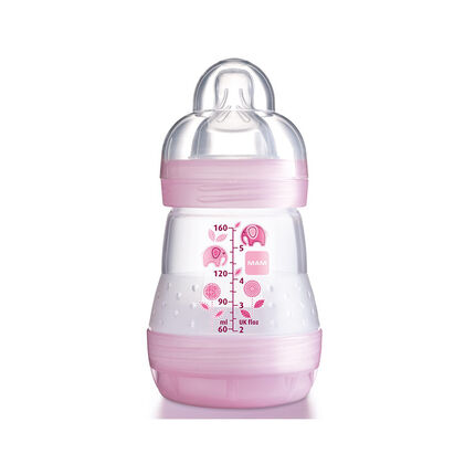 Biberon Anti-colique tétine débit 1 0-6 mois 160 ml – Rose 3/4 ans
