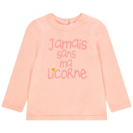 Pull en tricot à message pour bébé fille 23 mois rose clair