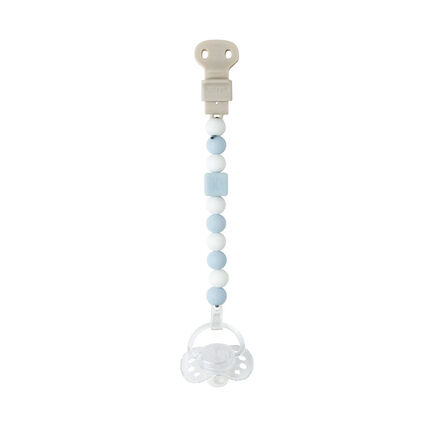 Attache-sucette avec clip ajustable Lapidou – Bleu clair/blanc