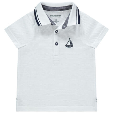 Polo manches courtes en coton Bio piqué à motif brodé 23 mois blanc