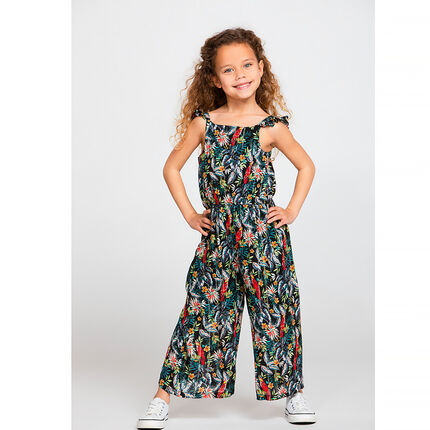 Combinaison longue fluide imprimé tropical pour fille 3 ans noir