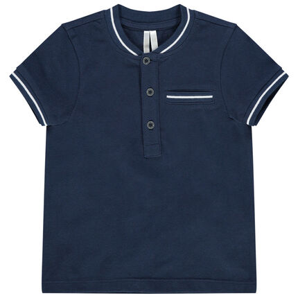 Polo manches courtes en coton bio à rayure contrastée 23 mois bleu foncé