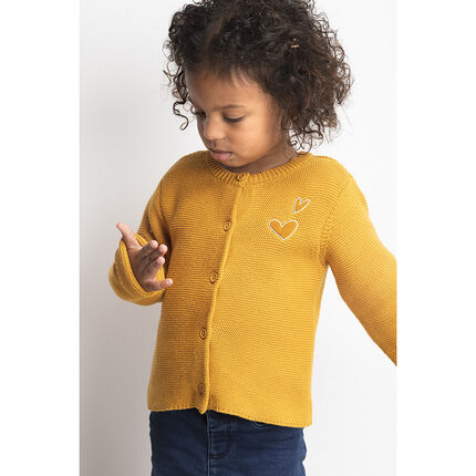 Gilet en maille uni à coeurs brodés 23 mois jaune moyen