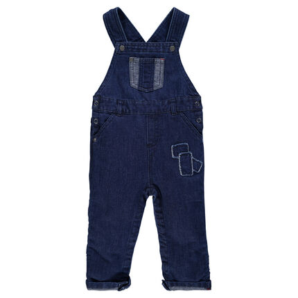 Salopette en denim avec patchs effet used et poches 18 mois blue black