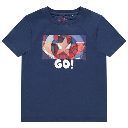 T-shirt manches courtes motif Spider-Man holographique 3 ans bleu foncé
