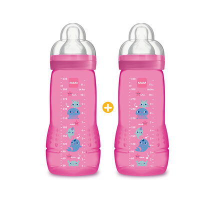 Lot de 2 biberons Easy Active 330ml Débit X - 6 mois+ rose