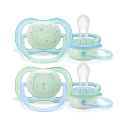 Set de 2 sucettes en silicone Nuit 0/6 mois - Bleu / Jaune