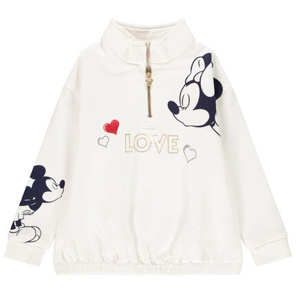 Sweat en molleton print Mickey Minnie Disney pour enfant fille 4 ans ecru