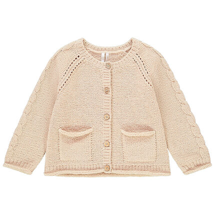 Gilet en tricot pour bébé fille à jeux de mailles 23 mois beige moyen