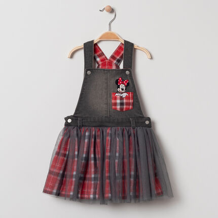 Robe salopette en jean et tulle broderie Minnie Disney 3 mois gris moyen