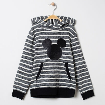 Sweat à capuche rayé motif Mickey Disney à sequins magiques 3 ans gris foncé