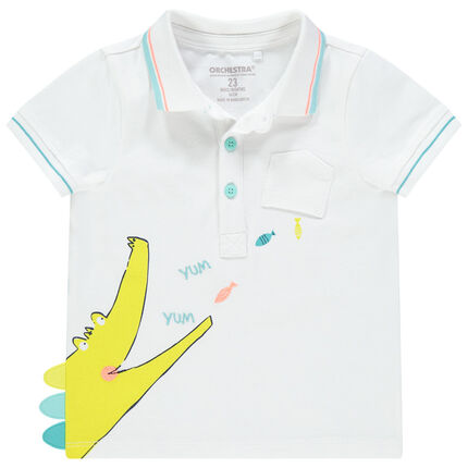 Polo manches courtes en coton piqué print croco pour bébé garçon 23 mois blanc