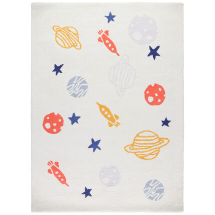 Tapis de chambre tufté imprimé planètes blanc