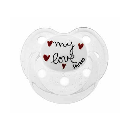 Sucette physiologique en silicone 6+ mois - My Love by Soledad imprimé