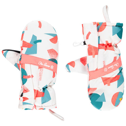 Moufles de ski imprimées doublées micropolaire pour enfant fille 1 blanc