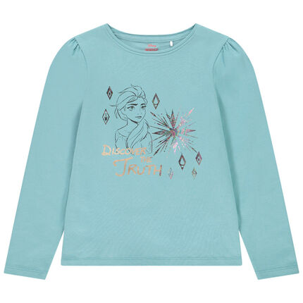 T-shirt manches longues print Reine des neiges Disney pour enfant fille 3 ans bleu moyen