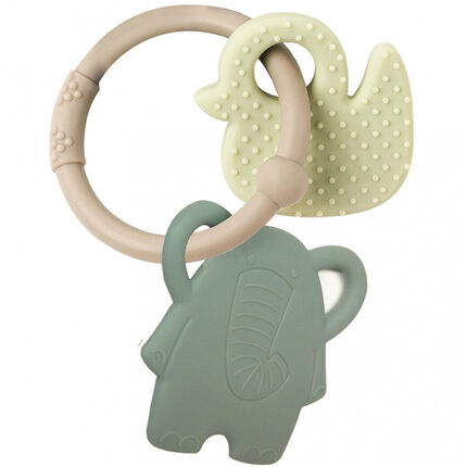 Anneau de dentition gris en silicone - Eléphant/Canard vert/gris