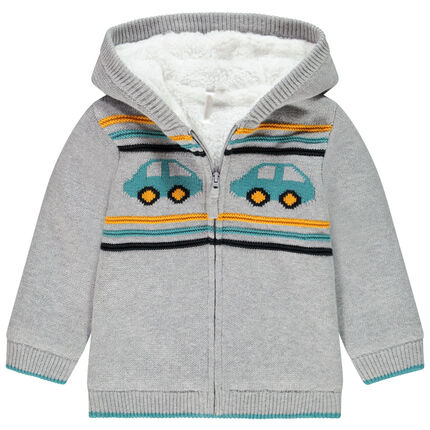 Gilet à capuche en tricot doublé sherpa pour bébé garçon 23 mois gris clair