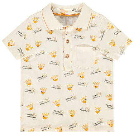 Polo manches courtes motifs girafe pour bébé garçon 23 mois ecru