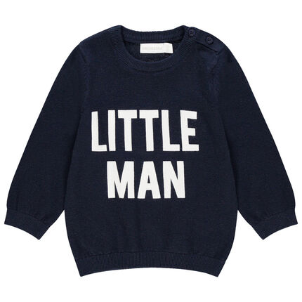 Pull en tricot à message contrasté pour bébé garçon 23 mois bleu foncé
