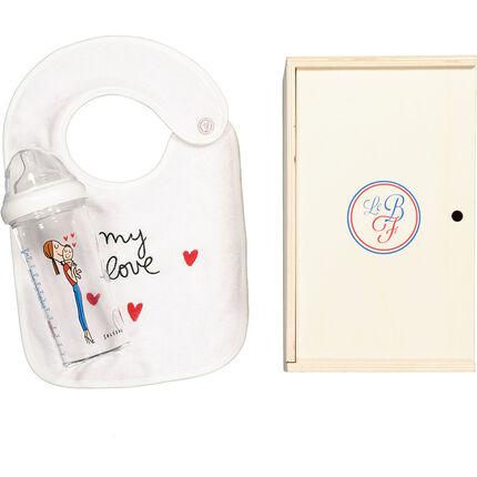 Coffret Bavoir My Love + Biberon 360 ml Maman et Bébé