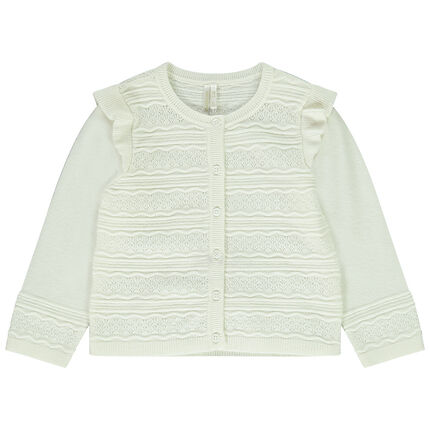 Gilet en maille fantaisie et volants 23 mois ecru