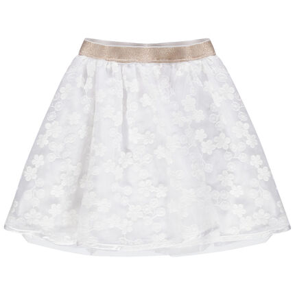 Jupe de cérémonie en tulle à broderies et taille élastiquée brillante 3 ans blanc