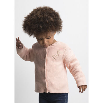 Gilet en maille uni à coeurs brodés 23 mois rose clair