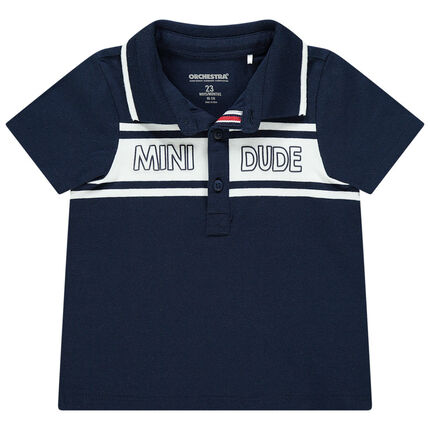 Polo manches courtes en coton bio à bande contrastée 23 mois bleu foncé