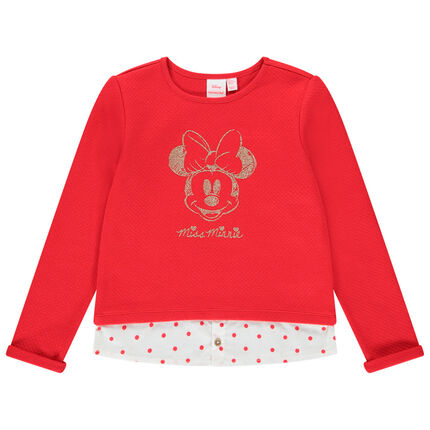 Sweat en molleton bi-matière effet 2 en 1 print pailleté Minnie Disney 4 ans rouge moyen