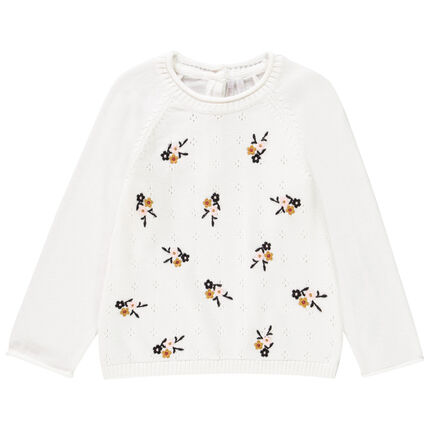 Pull en tricot à fleurs brodées pour bébé fille 23 mois ecru