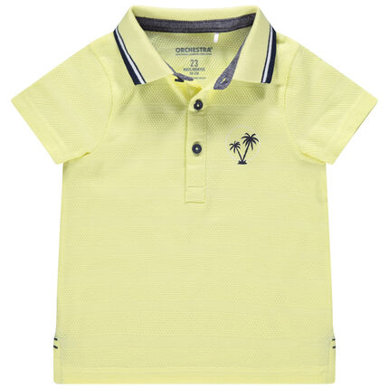 Polo manches courtes en coton Bio piqué à motif brodé 23 mois jaune clair