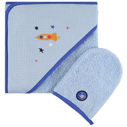 Cape de bain et gant de toilette In the sky bleu clair