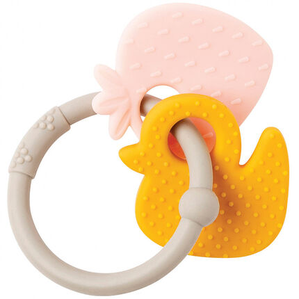 Anneau de dentition gris en silicone - Fraise/Canard