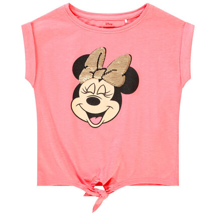 T-shirt forme boîte manches courtes print Minnie Disney détails sequins pour fille 4 ans rose