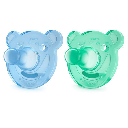 Lot de 2 Sucettes Orthodontiques Silicone Soothie 0-3 Mois - Couleur Bleu et Vert