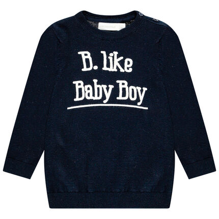 Pull en coton à message pour bébé garçon 23 mois bleu foncé