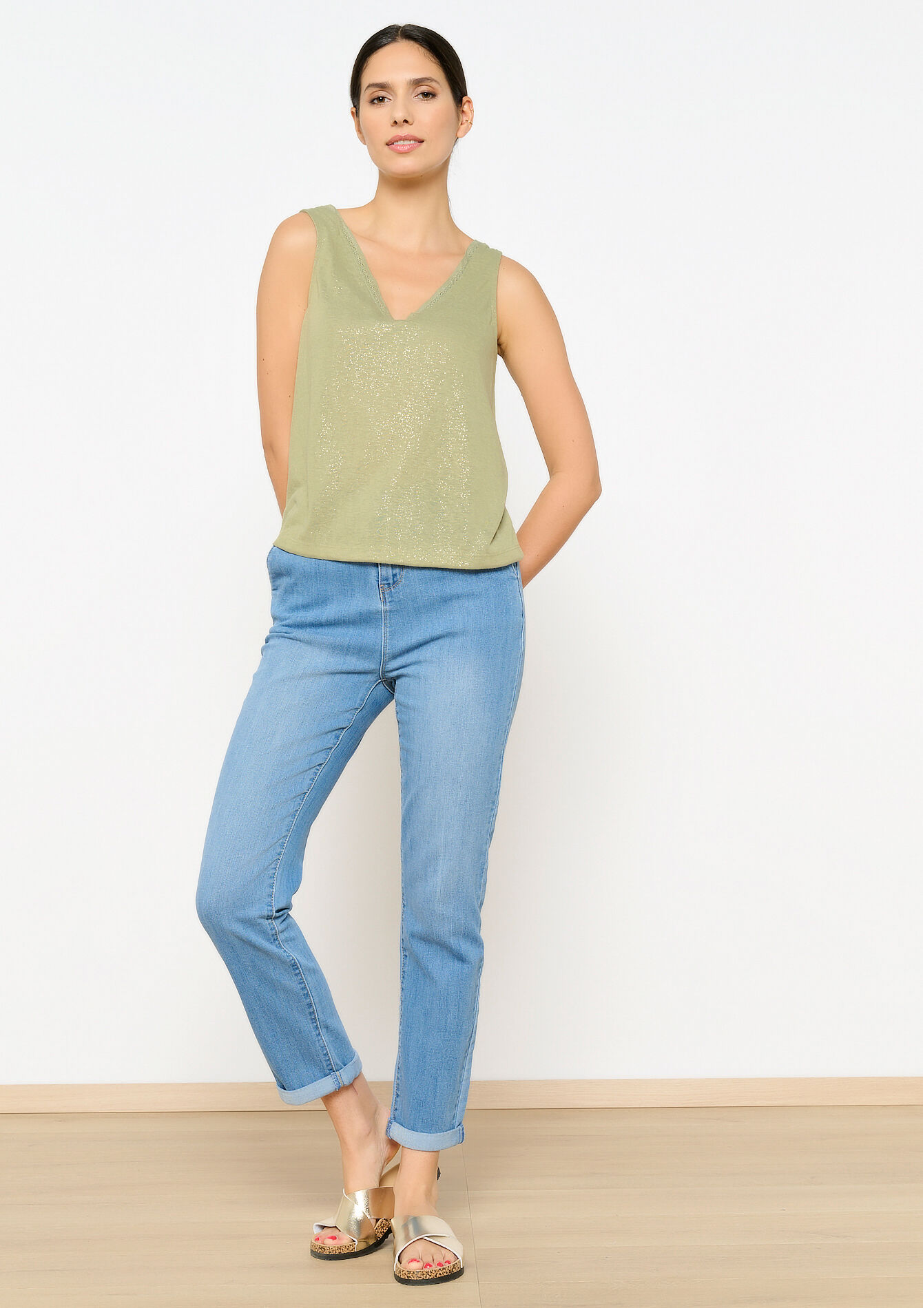 Top met linnenlook, Top met linnenlook - KHAKI MED - 02200385_4327