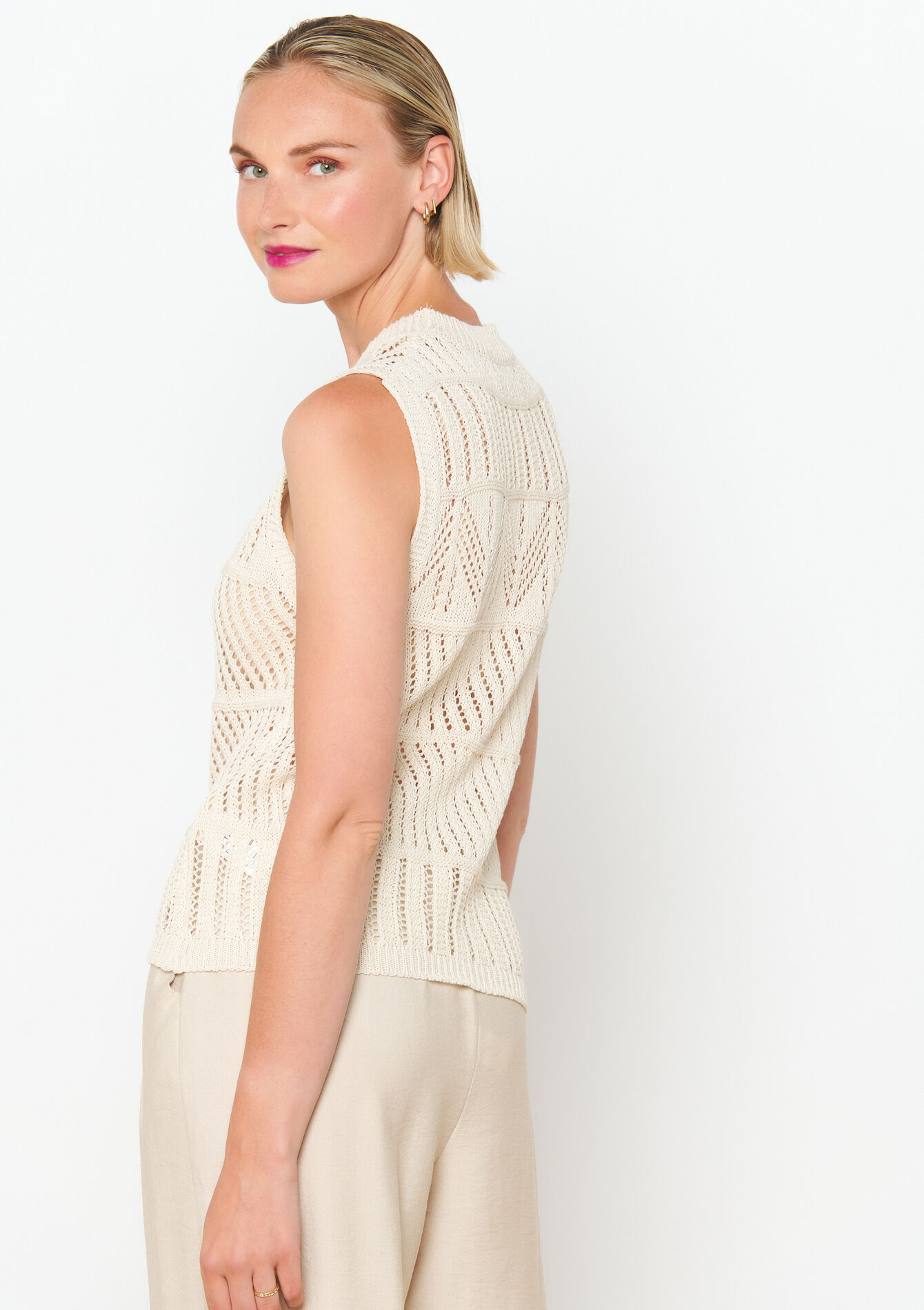 Crochet top met ronde hals, Crochet top met ronde hals - VANILLA WHITE - 02200440_1013
