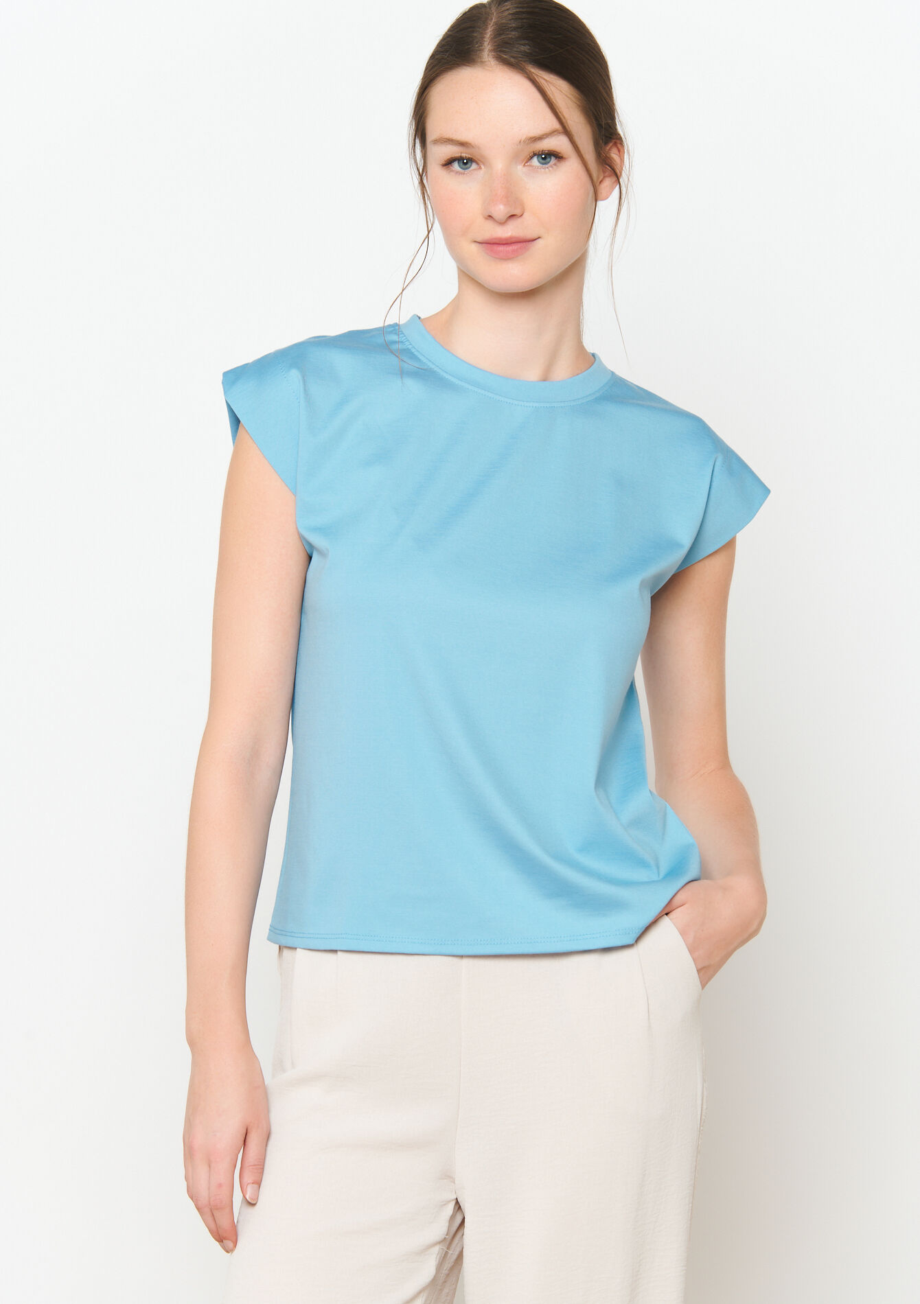 T-shirt à col rond, undefined - BLUE PASTEL - undefined