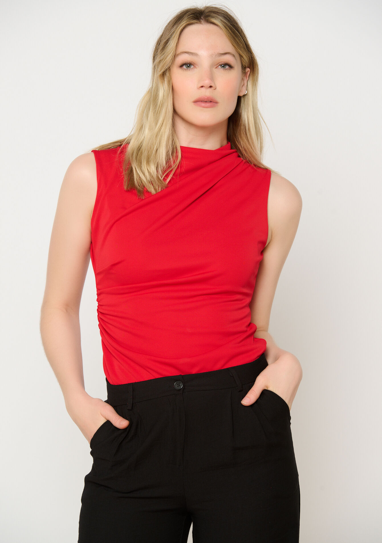 Top drapé sans manches, Top drapé sans manches - RED LOLLIPOP - 02200483_5301