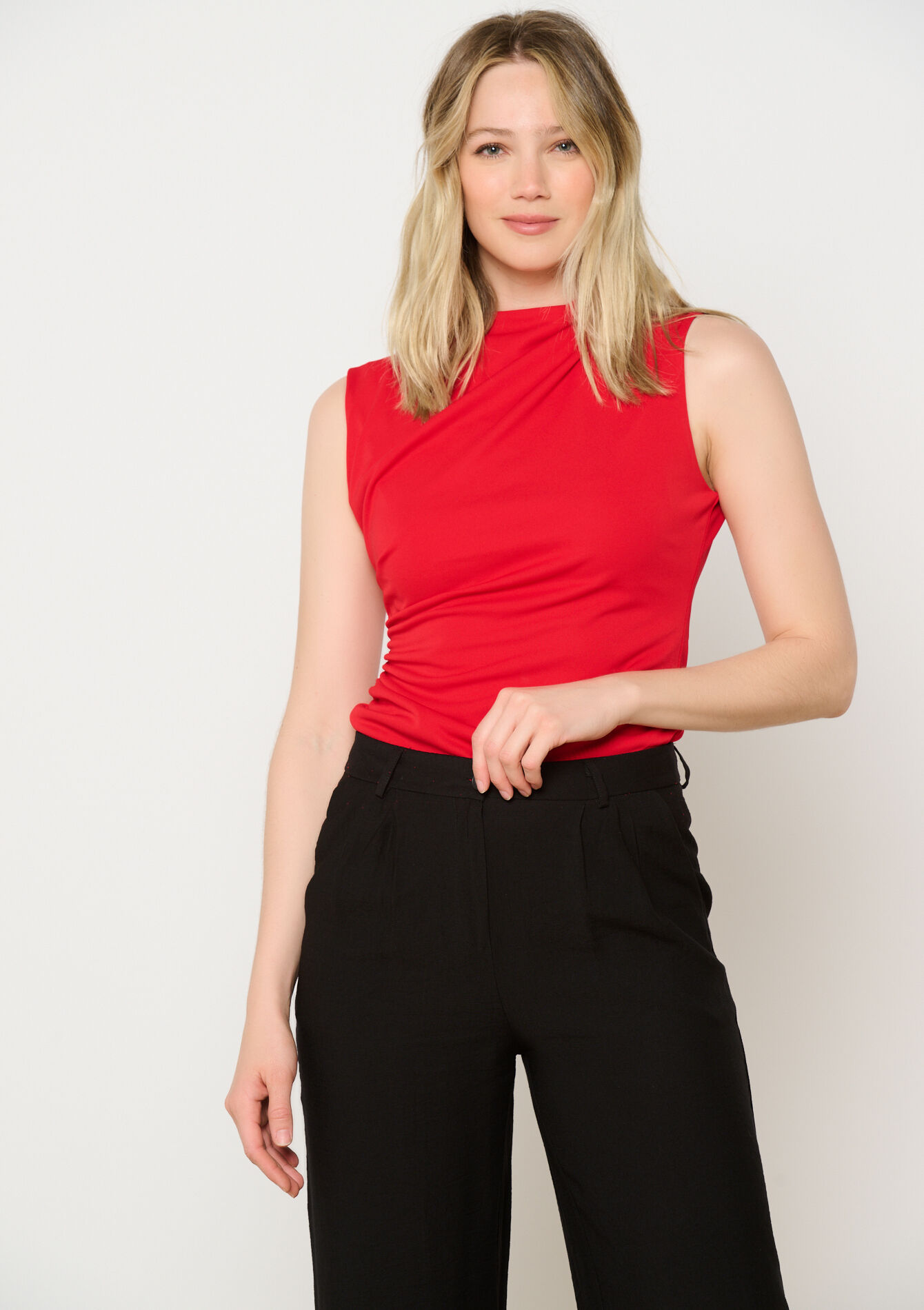 Top drapé sans manches, Top drapé sans manches - RED LOLLIPOP - 02200483_5301